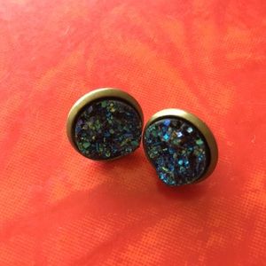 Blue Purple Druzy Style Post Earrings